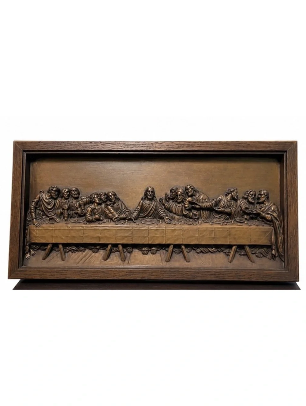 Vintage Last Supper 3D Relief Wall Art Jesus Apostles Framed Religious Decor